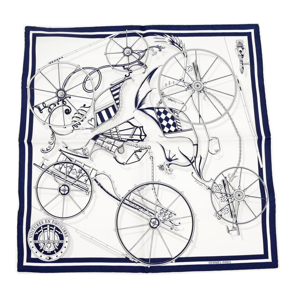 【名東】【HERMES】エルメス ガヴロッシュ 45 スカーフ Voitures en Equilibre シルク マルチカラー ホワイト ネイビー 野村大輔デザイン 2024年春夏 小物 高級 その他【新品】【未使用】【中古】