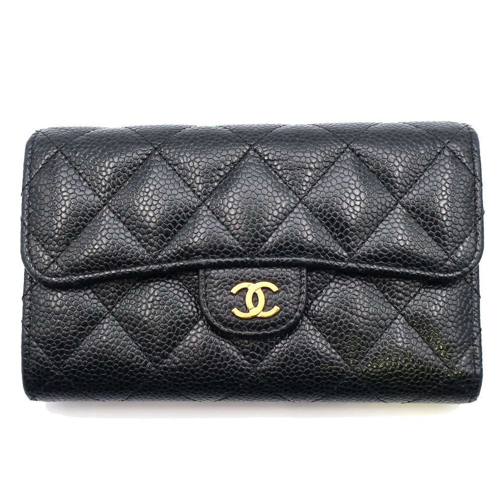 超美品　CHANEL　シャネル　マトラッセ　ミディアム　フラップ　三つ折り財布 キャビアスキン シャネル 財布 三つ折り ミディアムフラップウォレット