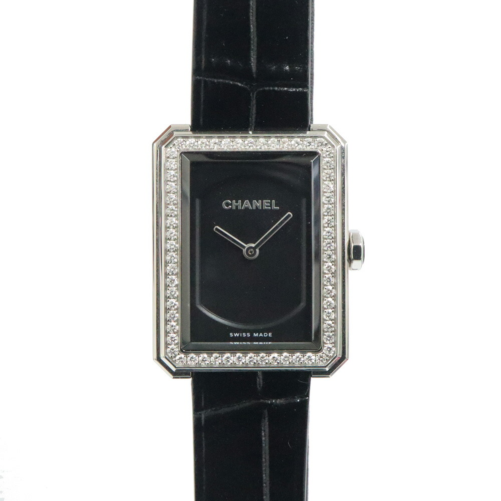 【最大3万円クーポン 5/1 0:00】【名古屋】【CHANEL】シャネル ボーイフレンド H6586 ブラック ダイヤベゼル SS レザー クォーツ レディース腕時計 女【中古】