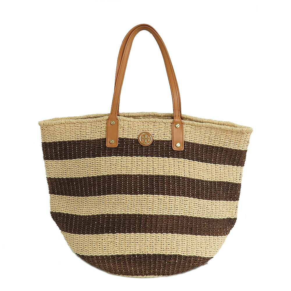 【名古屋】【TORYBURCH】トリーバーチ バスケット かごバッグ ショルダートート ナチュラル/ブラウン カーフレザー レディース【中古】|質ウエダ
