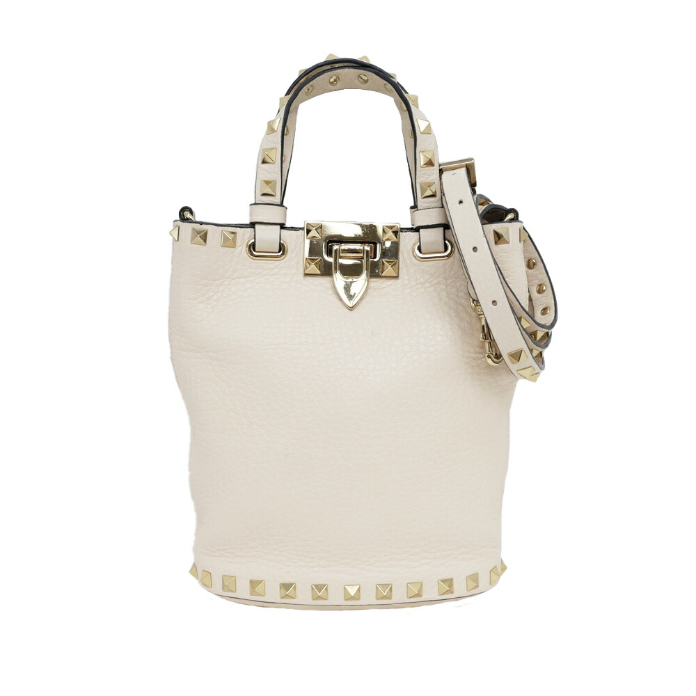 【最大限度４万円銀行割引クーポン券】【名東】【VALENTINO】ヴァレンティノ ロックスタッズ 2WAYミニトート ショルダーバッグ 白いこと グレインドカーフスキン レディース 余分の物【中古】