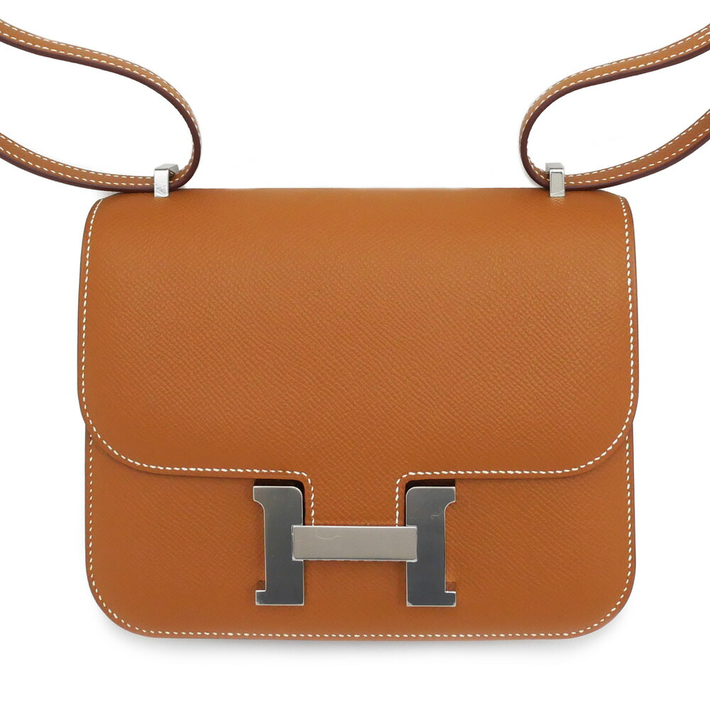 【名東】【HERMES】エルメス コンスタンスミニ 18 ミロワール ゴールド シルバー金具 K刻 ヴォーエプソン ショルダー バッグ ブラウン レディース【新品】【未使用】【中古】