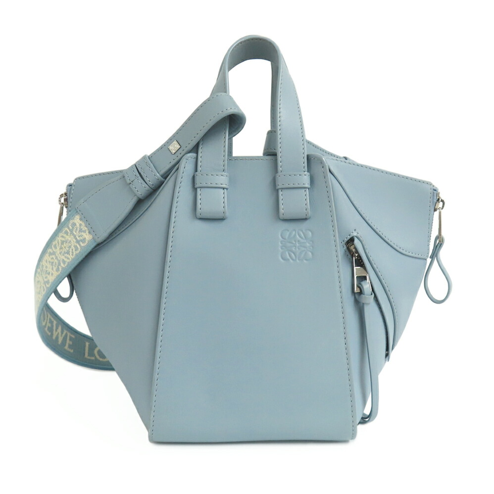 【名古屋】【LOEWE】ロエベ ハンモック コンパクト A538H13X14 ハンドバッグ 2WAY ショルダーバッグ ライトブルー系 シルバー金具 アナグラム レザー レディース【中古】
