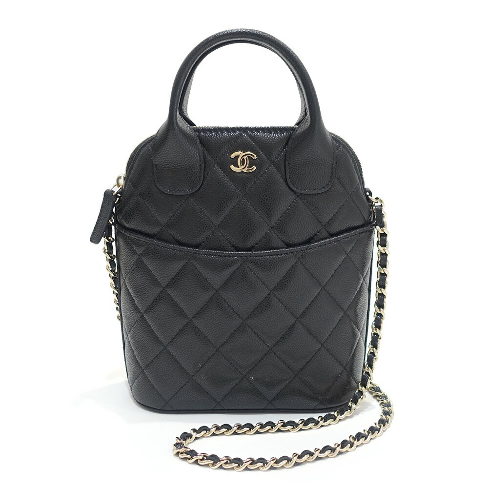 【栄】【CHANEL】シャネル チェーン クラッチ バッグ 2WAYバッグ マトラッセ キャビアスキン レザー ブラック シャンパンゴールド金具 レディース ハンド/ショルダー 箱 保存用布袋 小冊子【中古】