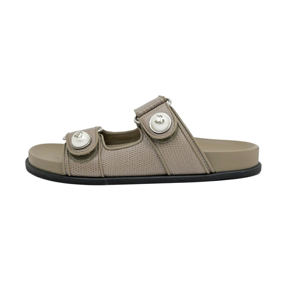 【名東】【JIMMY CHOO】ジミーチュウ FAYENCE SANDAL TAUPE グレーブラウン シルバー金具 サイズ36 レディース 女 靴 サンダル【未使用】【中古】