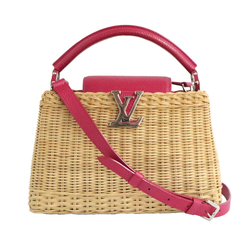 【名古屋】【LOUIS VUITTON】ルイヴィトン カプシーヌBB 2Wayかごバッグ M55009 ピンク ラタン レザー レディースハンドバッグ 鞄 【中古】