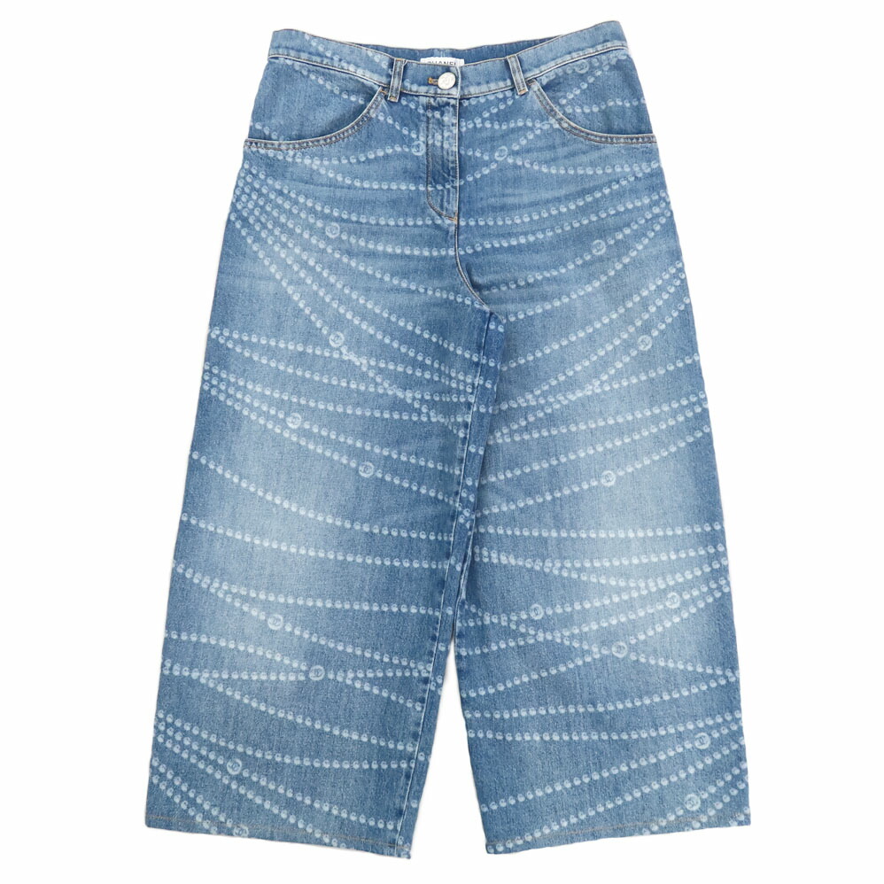 CHANEL カメリア 刺繍 フレア デニム パンツ ココマーク ボタン 38 CHANEL カメリア 刺繍 フレア デニム パンツ ココマーク ボタン 38