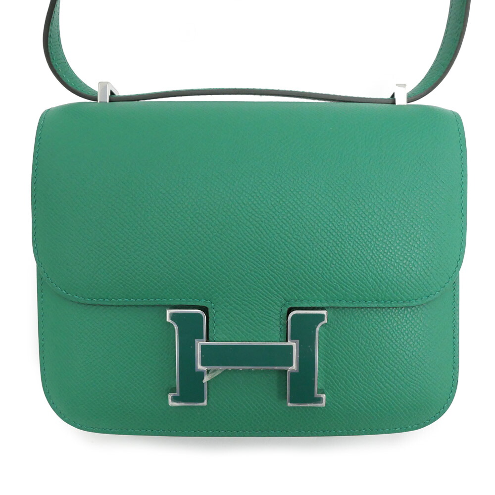 【最大３万円OFFクーポン】【名東】【HERMES】エルメス コンスタンスミニ ミロワール ヴェールモワイヤン ラッカー金具 W刻 ヴォーエプソン ショルダー バッグ グリーン レディース【新品】【未使用】【中古】