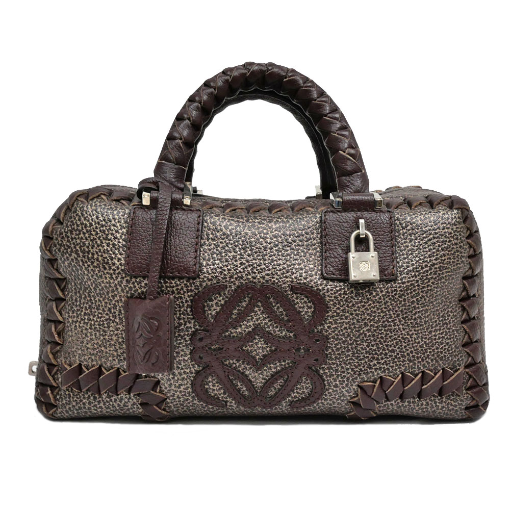 【名東】【LOEWE】ロエベ アマソナ28 ハンドバッグ メタリック ブロンズ ブラウン シルバー金具 アナグラム ミニボストン レディース【中古】｜質ウエダ