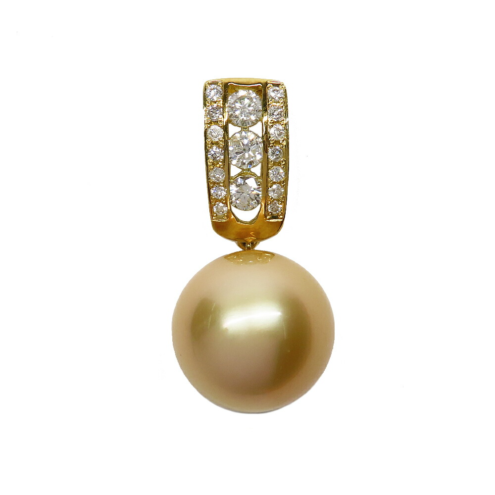 【名古屋】【JEWELRY】ペンダントトップ ゴールデンパール 南洋 14.3mm ダイヤ 750YG イエローゴールド アクセサリー レディース 【中古】|質ウエダ