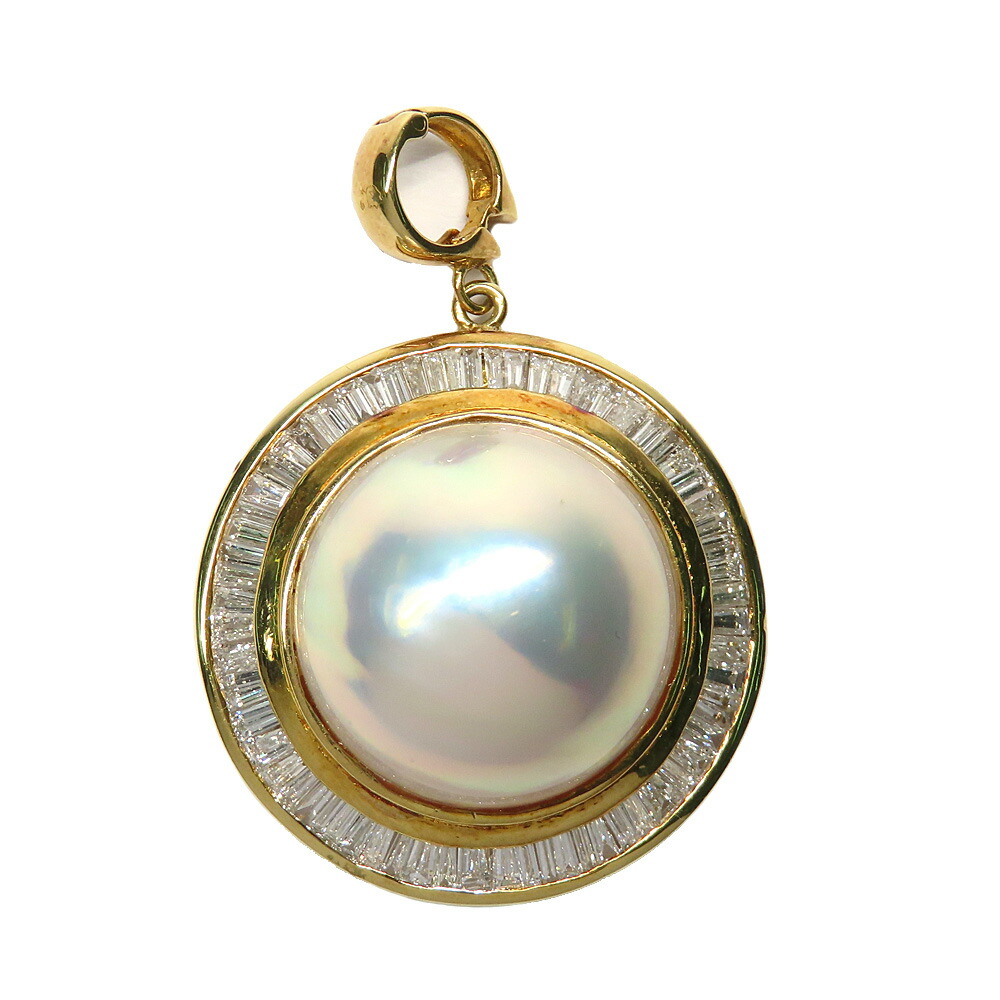 【名古屋】【JEWELRY】ペンダントトップ マベパール 17.3mm ダイヤ取巻き 750YG イエローゴールド 12.4ｇ アクセサリー レディース 【中古】