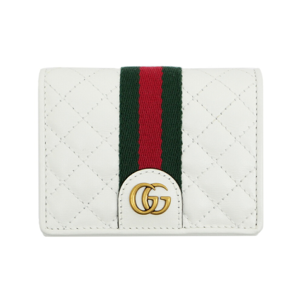 【名東】【GUCCI】グッチ シェリー酒生産ライン GG キルティング コンパクトウォレット 536453 白いこと 白 なめし革 2つ折り紙入れ 小物【美品】【中古】