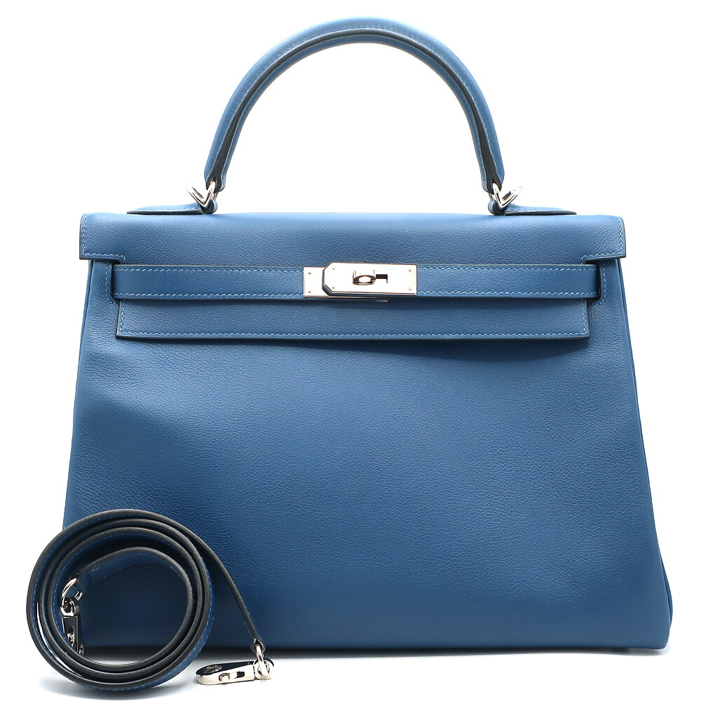 【天白】【HERMES】エルメス ケリー32 D刻印 ハンドバッグ ヴェルソ エバーカラー シルバー金具 2019年 ブルー トゴ レザー ショルダー レディース【中古】
