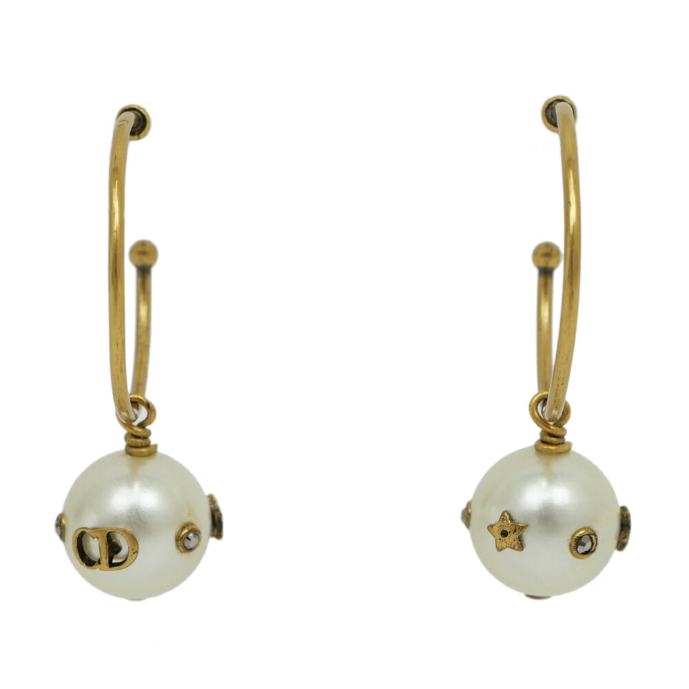 楽天市場】美品 ディオール Dior パール フープピアス ゴールド