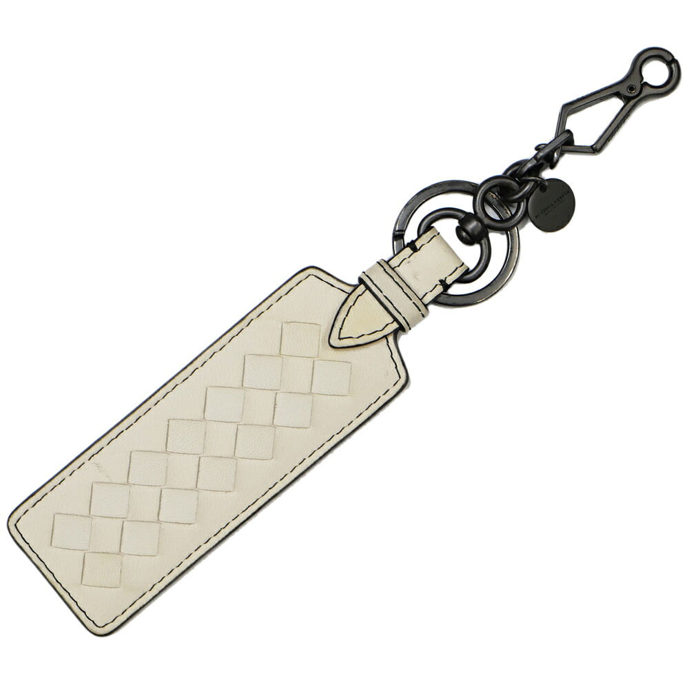 【名東】【BOTTEGA VENETA】ボッテガヴェネタ フック付き キーリング アイボリー レザー キーホルダー アクセサリー 小物【中古】
