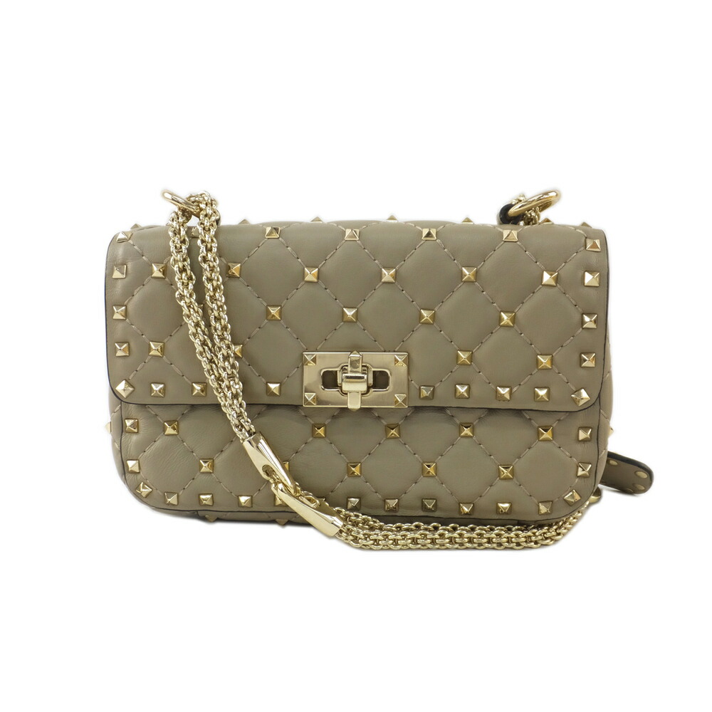 【最大限度４万円割り引き引き換え証】【天白】【VALENTINO】ヴァレンティノ 3WAY ショルダーバッグ Q123NAP2 ロックスタッズ サクラ色ベージュ系 なめし革 バレンチノ レディース【中古】