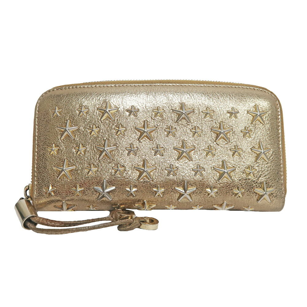 【名東】【JIMMY CHOO】ジミーチュウ FILIPA ラウンドファスナー長財布 ゴールド ウォレット レディース メンズ【中古】