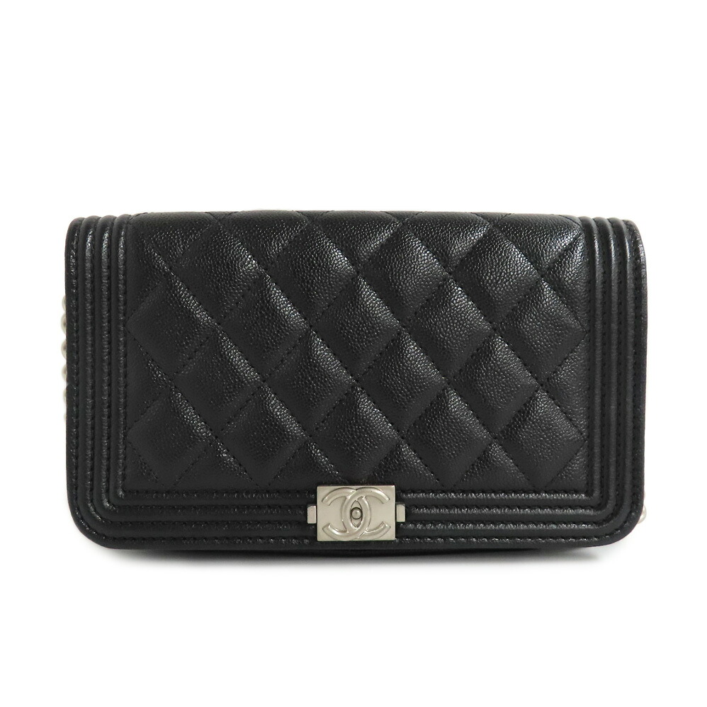【最大３万円OFFクーポン】【名古屋】【CHANEL】シャネル ボーイシャネル フラップ フォンケース AP3013 ショルダーバッグ ブラック キャビアスキン シルバー金具 チェーンウォレット 財布 ココマーク レディース【中古】