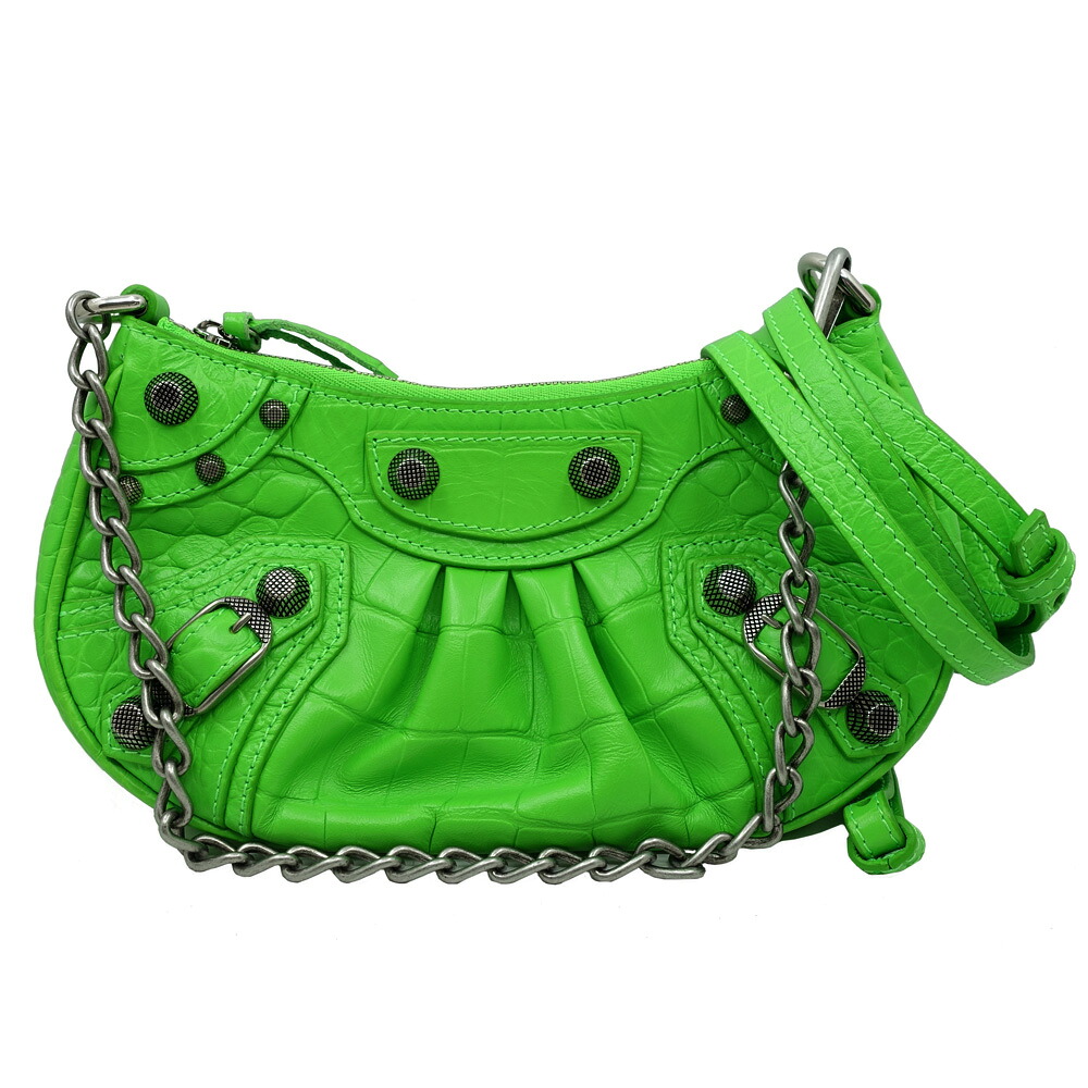【最大限度４万円割り引き引き換え証】【栄】【BALENCIAGA】バレンシアガ ルカ決勝点 ミニ 2WAY御徒面子 お手々/肩部 695814 型押しなめし革 緑であること しろがね色金具 ユニ一発やる 男女兼用 本体のみ【中古】