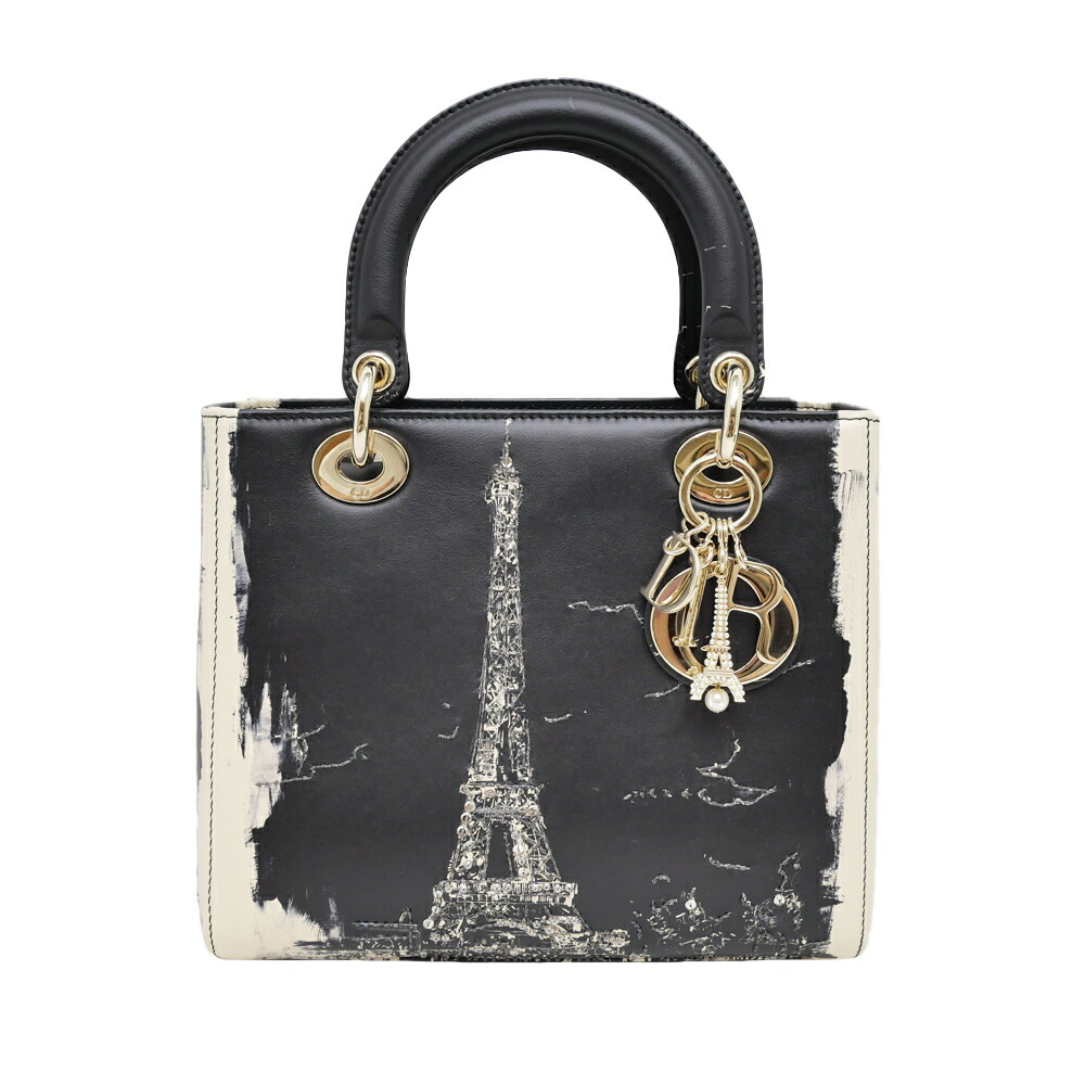 【最大限度３万円銀行割引引き換え証】【名東】【CHRISTIAN DIOR】クリスチャンディオール LADYDIOR ハンドバック 肩肉 エッフェル塔 2024フォールコレクション 黒いこと M0565OIHG M911【中古】