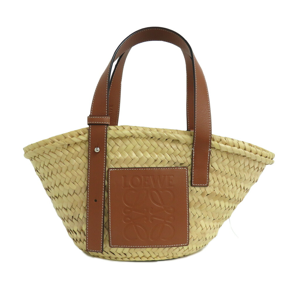 【最大限度４万円割り引き引き換え証】【名古屋】【LOEWE】ロエベ 手かご御徒面子 スモール 327.02.S93 アナ瓦 自然的 タン ラフィア ヤシ科の葉 かご御徒面子 ドローストリングポーチ付き添い人 レディース【中古】
