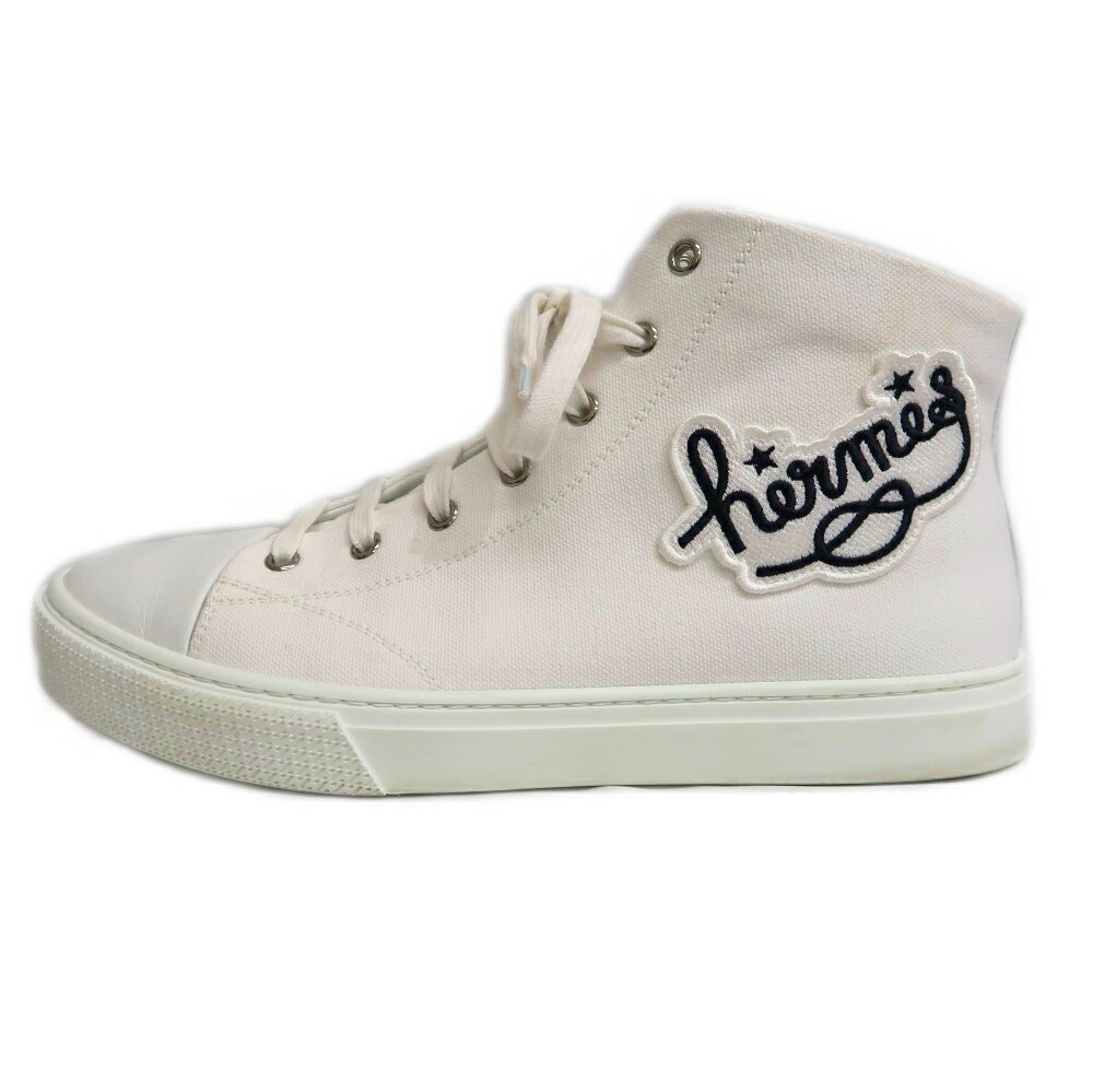 【名東】【HERMES】エルメス イリコ ハイカットスニーカー サイズ41 ホワイト系 キャンバス メンズ 靴【中古】