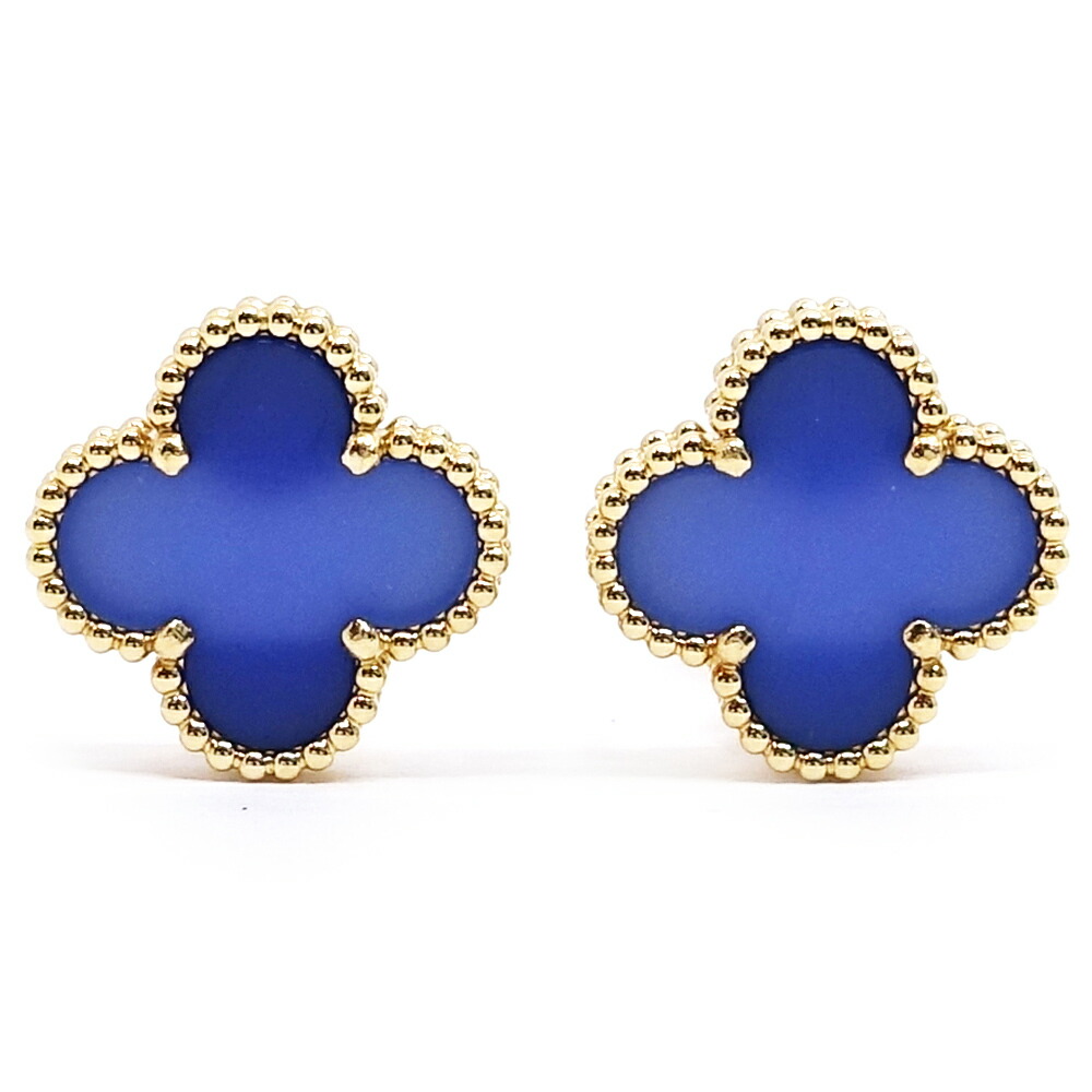 【最大３万円OFFクーポン】【栄】【VAN CLEEF&ARPELS】ヴァンクリーフ＆アーペル K18YG ヴィンテージアルハンブラ ピアス ブルーアゲート 750YG VCARP9SZ00【中古】