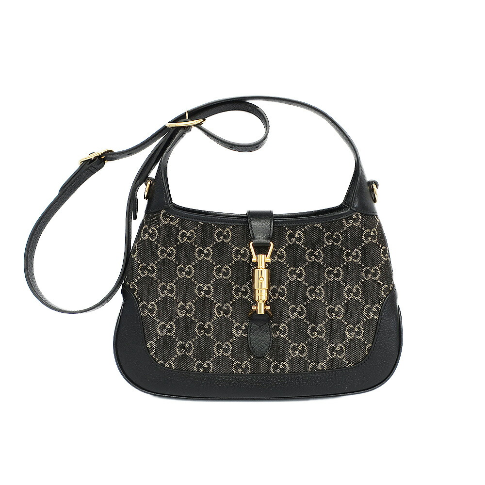 【天白】【GUCCI】グッチ ジャッキー 1961 スモール ショルダーバッグ GGデニム レザー ブラック ゴールド金具 鞄 レディース【中古】