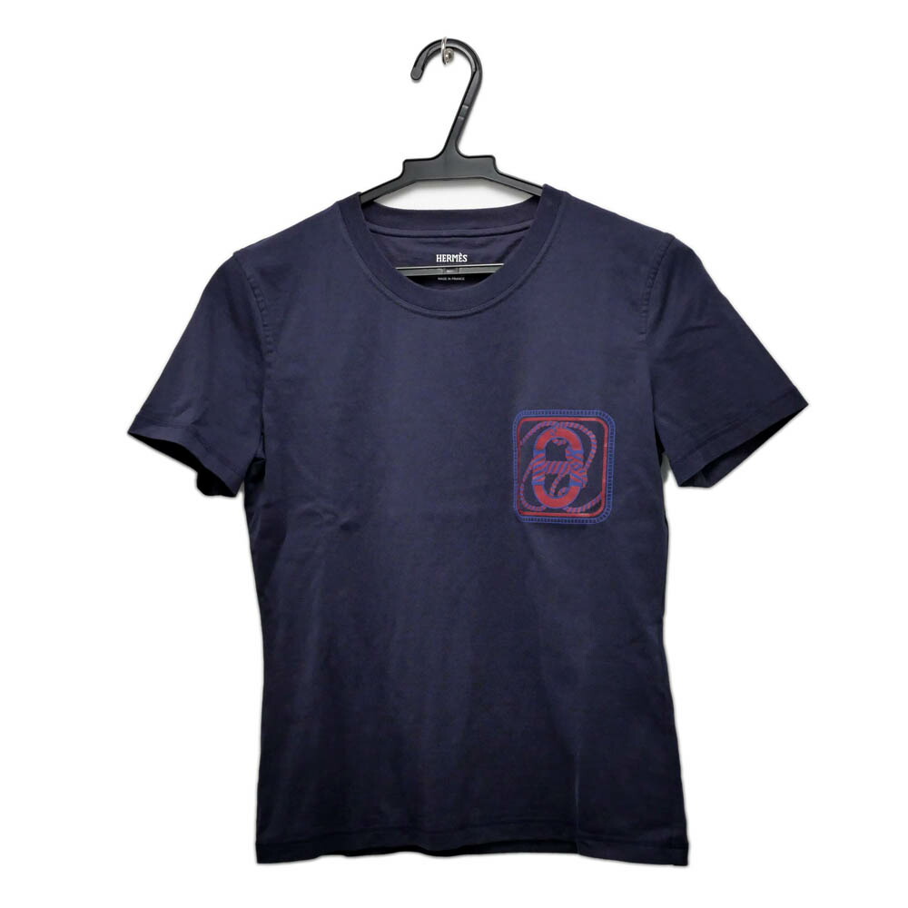【名東】【HERMES】エルメス Tシャツ 38サイズ ネイビー 紺 3E4625DL コットン レディース アパレル 服【中古】｜質ウエダ