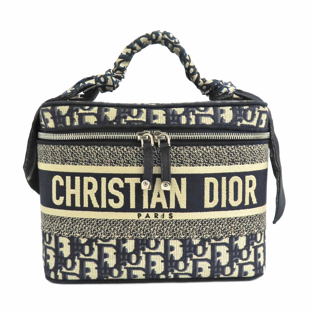 【名古屋】【DIOR】ディオール トラベルヴァニティ ミディアム 401231 ネイビー オブリーク バッグ ミッツァ付き レディース【中古】