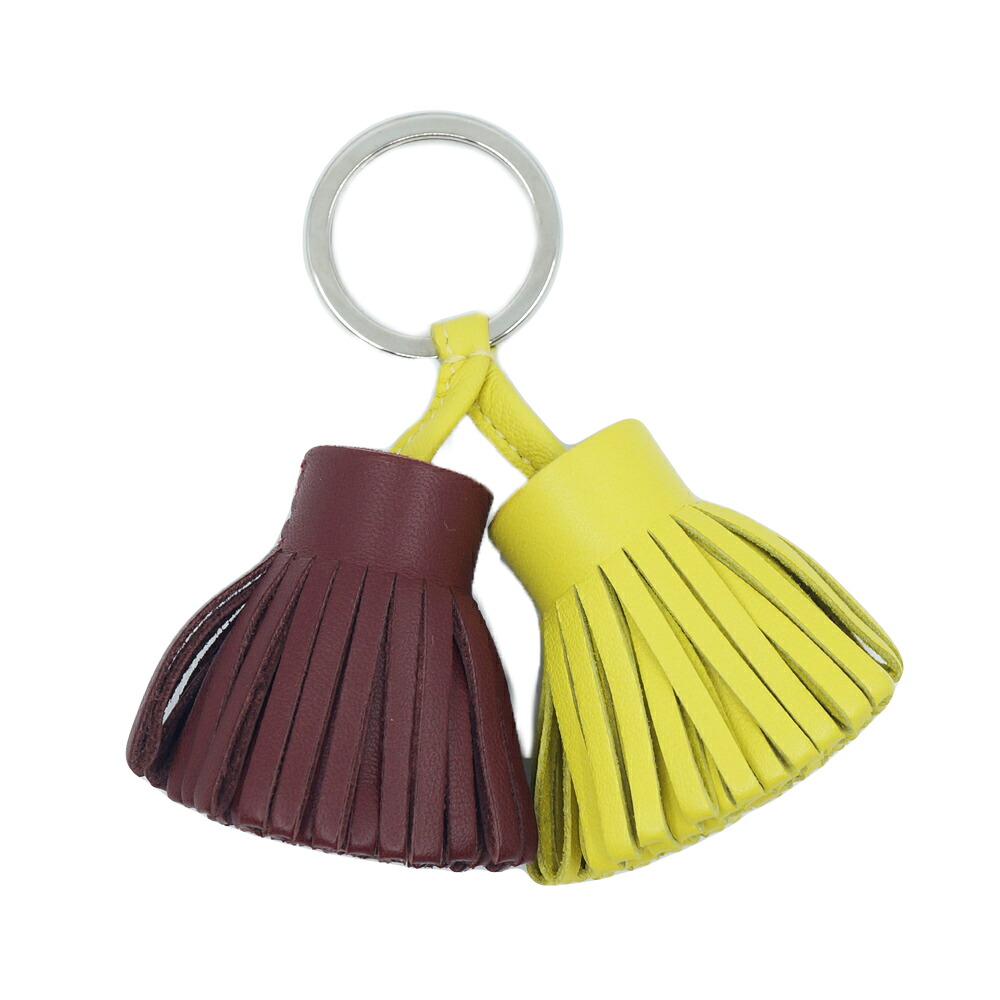 【栄】【HERMES】エルメス キーリング バッグチャーム カルメン ウドノス ブラウン 茶 イエロー シルバー金具 小物 アクセ 箱【中古】