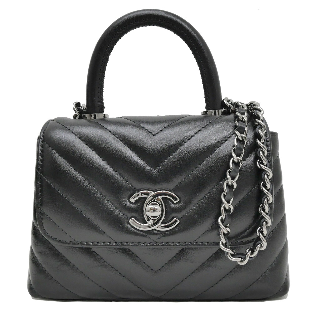 【名東】【CHANEL】シャネル バッグ ココハンドル エクストラミニ AP4244 ランダム BK/SV シェブロン カーフスキン ココマーク 女性 レディース 保存袋 箱【新品】【未使用】【中古】｜質ウエダ