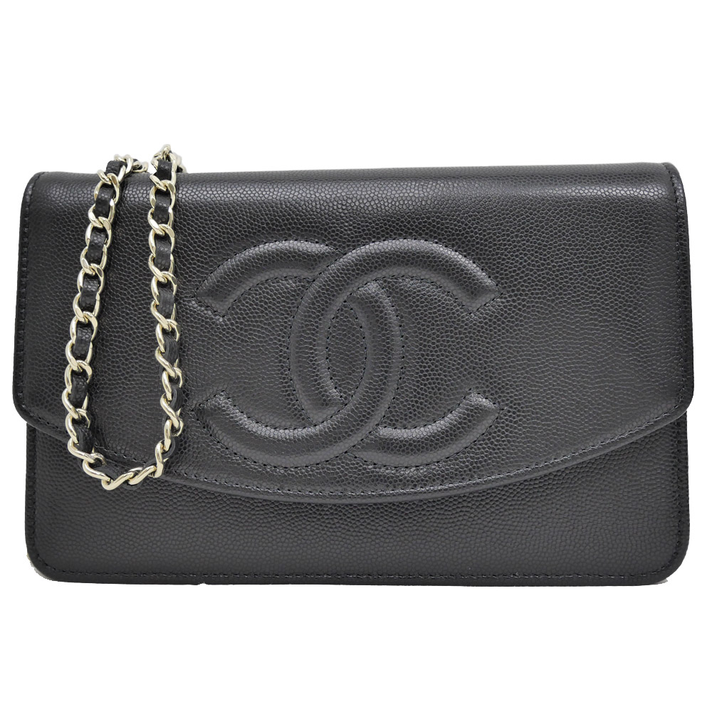 【最大限度３万円銀行割引引き換え証】【名東】【CHANEL】シャネル 金入れ チェーンウォレット AP4653 手当たり次第 グレインドシャイニーカーフスキン BK/GD金具 ココマーク 亭主もち レディース 保護すること袋 箱【新品負けず劣らず】【中古】