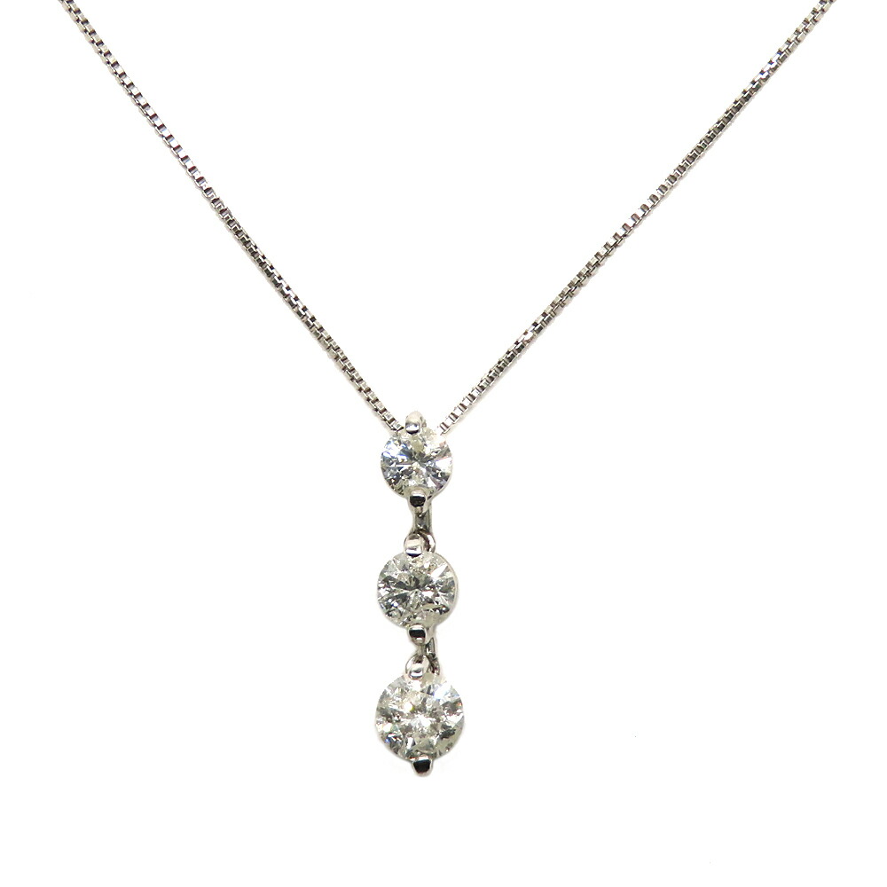 【名古屋】【JEWELRY】3ポイント ダイヤモンド ネックレス PT850 3.3g ベネチアチェーン レディース ジュエリー【中古】