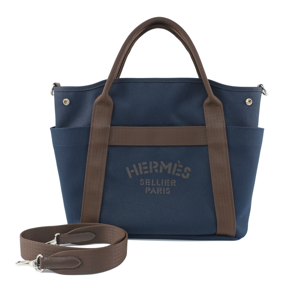 【最大限度３万円銀行割引引き換え証】【天白】【HERMES】エルメス サックドパンサージュ グルーム 2WAY 曲がった掛け ショルダーバッグ トート 帆布 なめし革 米国海軍 赤銅色 オレンジ色 美品【中古】