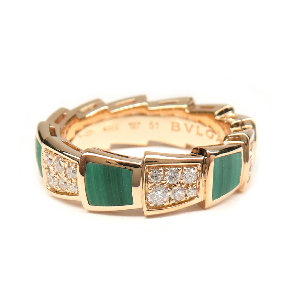 【最大３万円OFFクーポン】【名古屋】【BVLGARI】ブルガリ リング 指輪 セルペンティ ヴァイパー 750PG K18 ピンクゴールド ダイヤモンド マラカイト 51 レディース ジュエリー【仕上げ済】【中古】