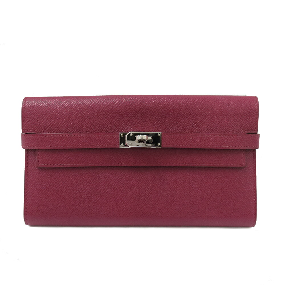 【最大３万円OFFクーポン】【名古屋】【HERMES】エルメス ケリーウォレット ヴォーエプソン ルージュ系 シルバー金具 R刻印 レディース【中古】