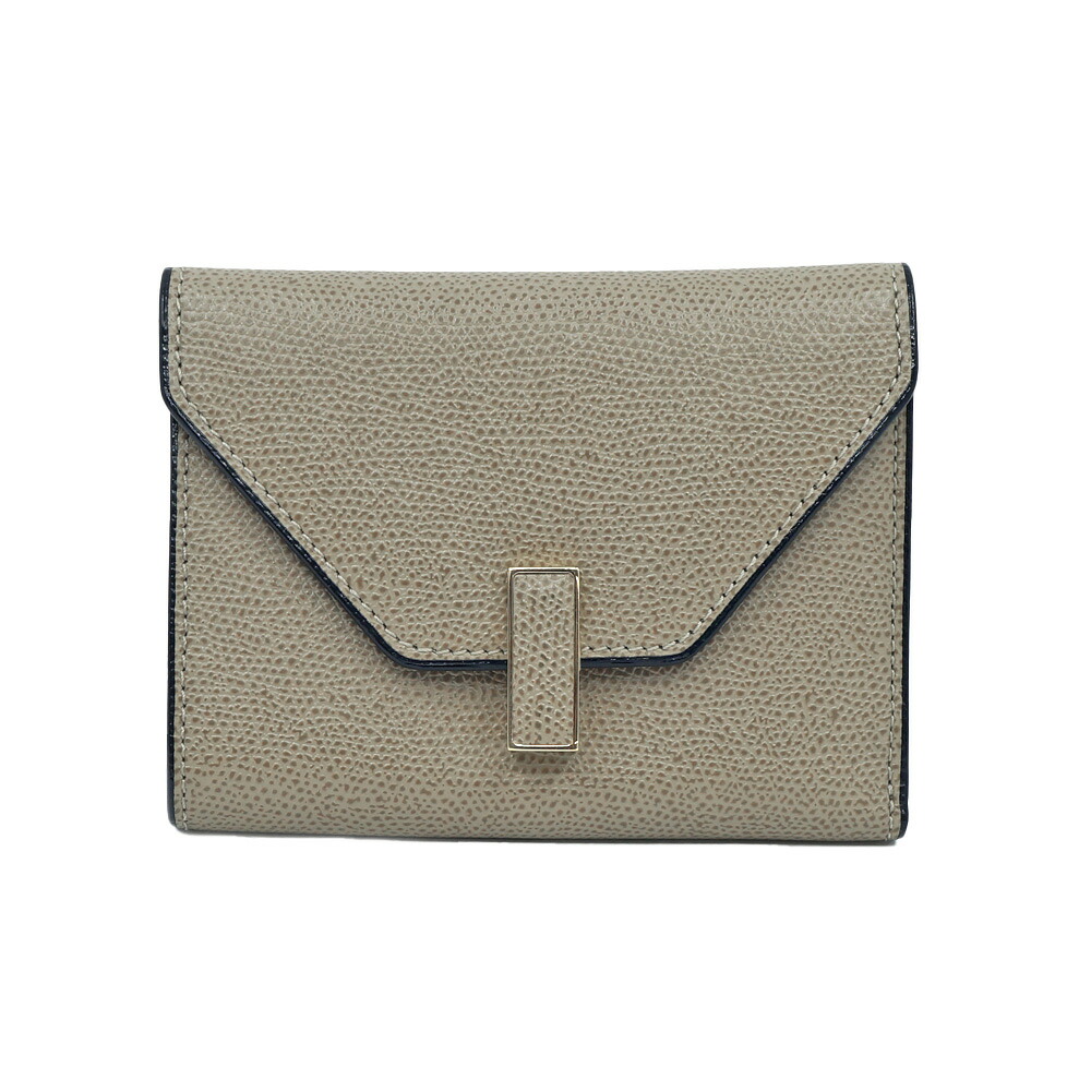 【栄】【VALEXTRA】ヴァレクストラ イジィデ ウォレット 薄墨色系 ゴールド金具 三つ折り紙入れ ウォレット 余分の物 箱【中古】