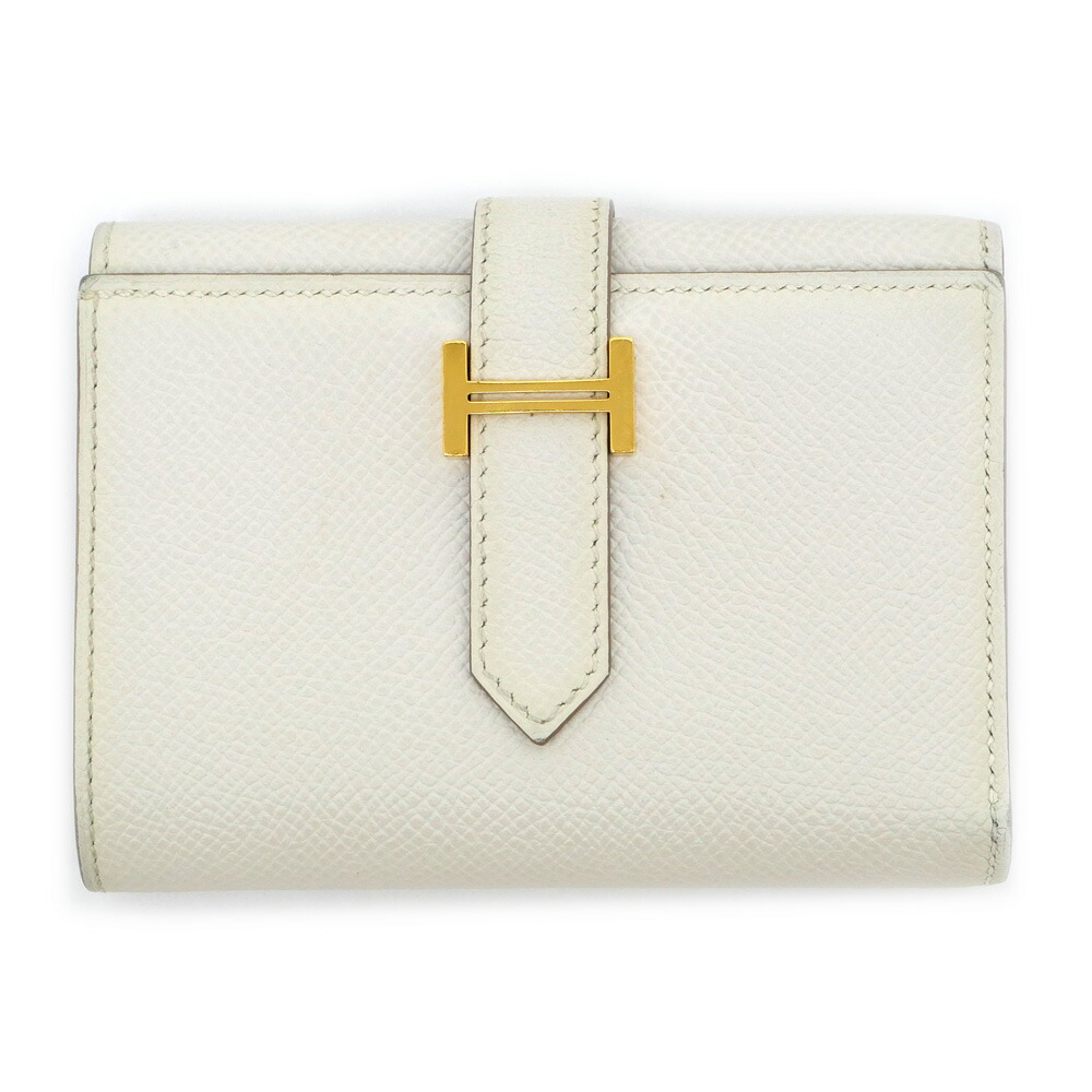 【最大３万円OFFクーポン】【名東】【HERMES】エルメス ベアンコンビネ グリペール ホワイト系 白 ゴールド金具 ヴォーエプソン B刻印 三つ折り財布 ウォレット 財布 レディース レザー【中古】