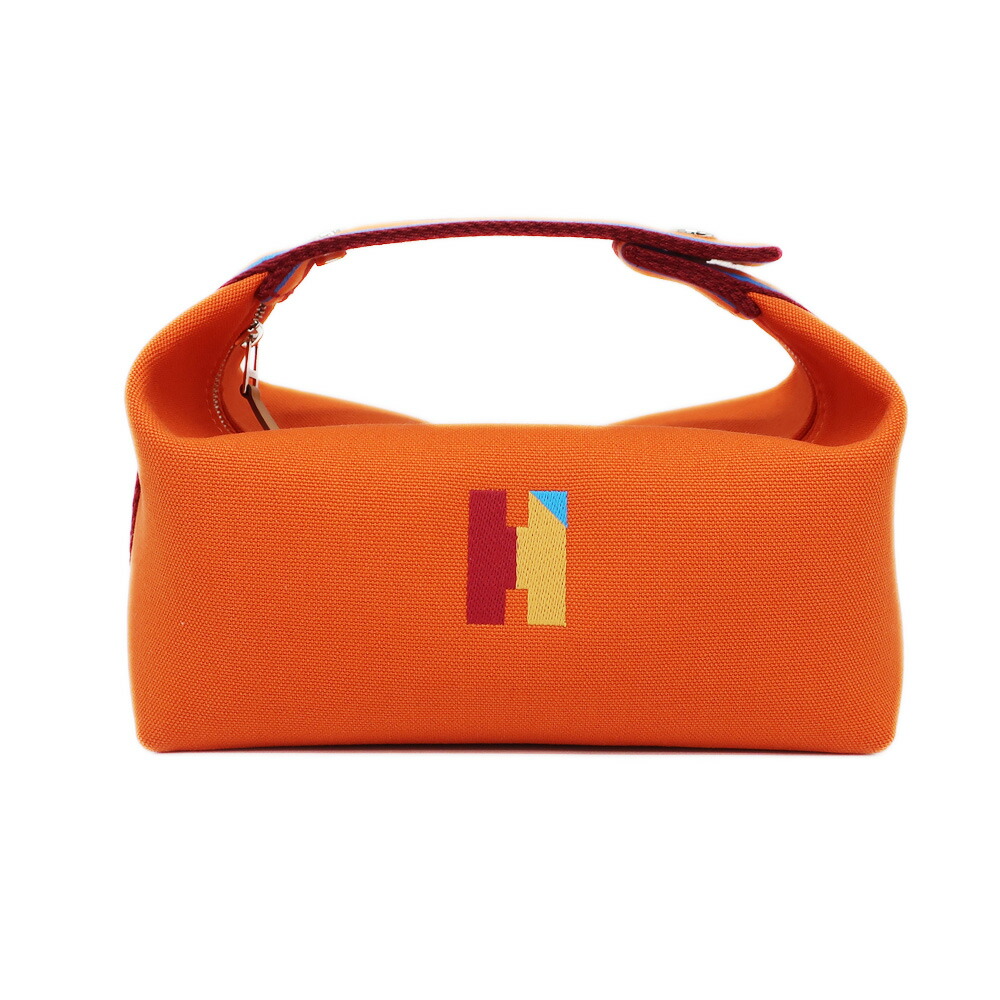 【最大３万円OFFクーポン】【天白】【HERMES】エルメス ブリッドアブラックPM Hパヴィヨン ハンドバッグ オレンジ シルバー金具 コットン ポーチ 鞄 レディース【中古】