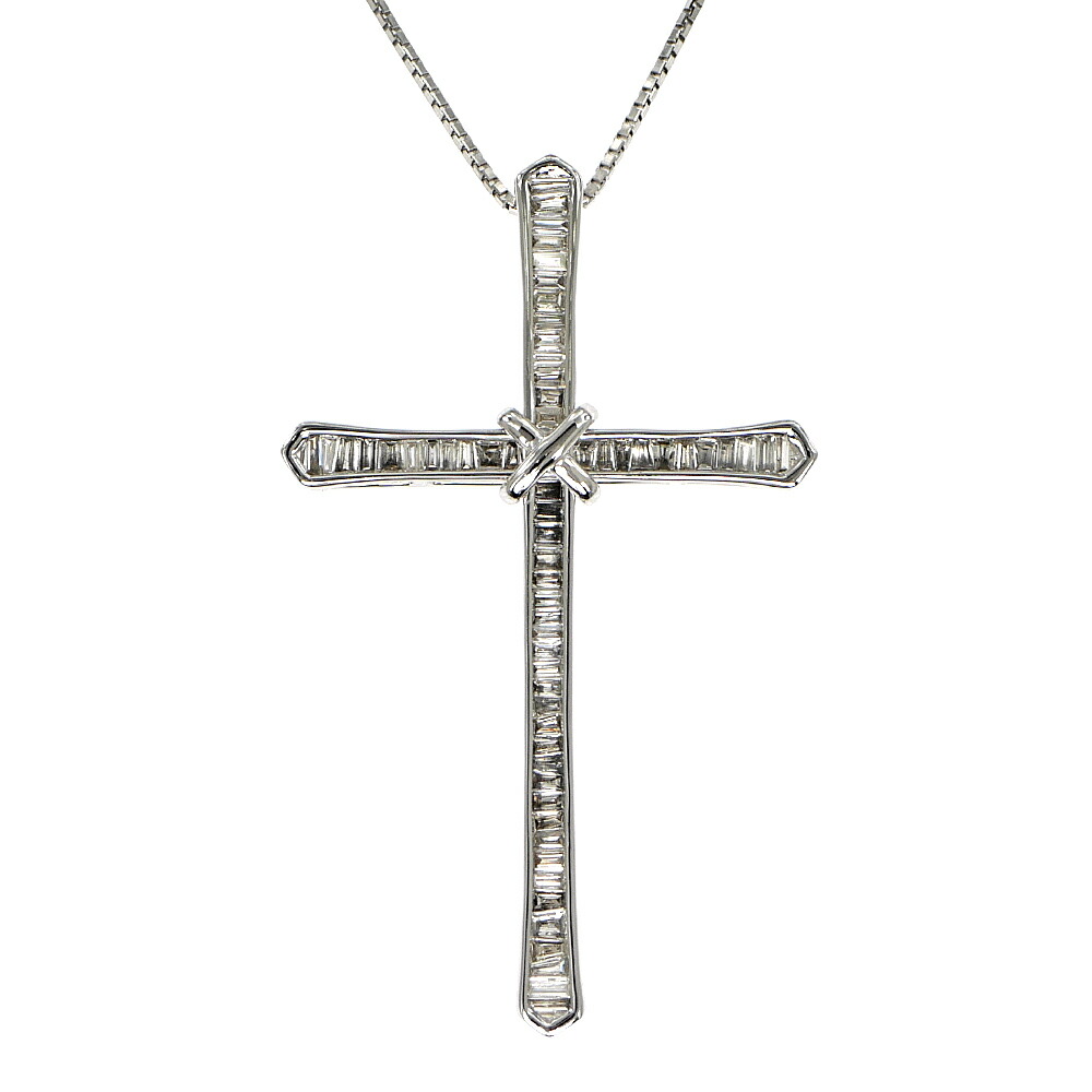 【最大３万円OFFクーポン】【名東】【JEWELRY】ネックレス クロスモチーフ ダイヤ 0.50ct K18WG ホワイトゴールド 60cm ジュエリー 高級【仕上げ済】【中古】