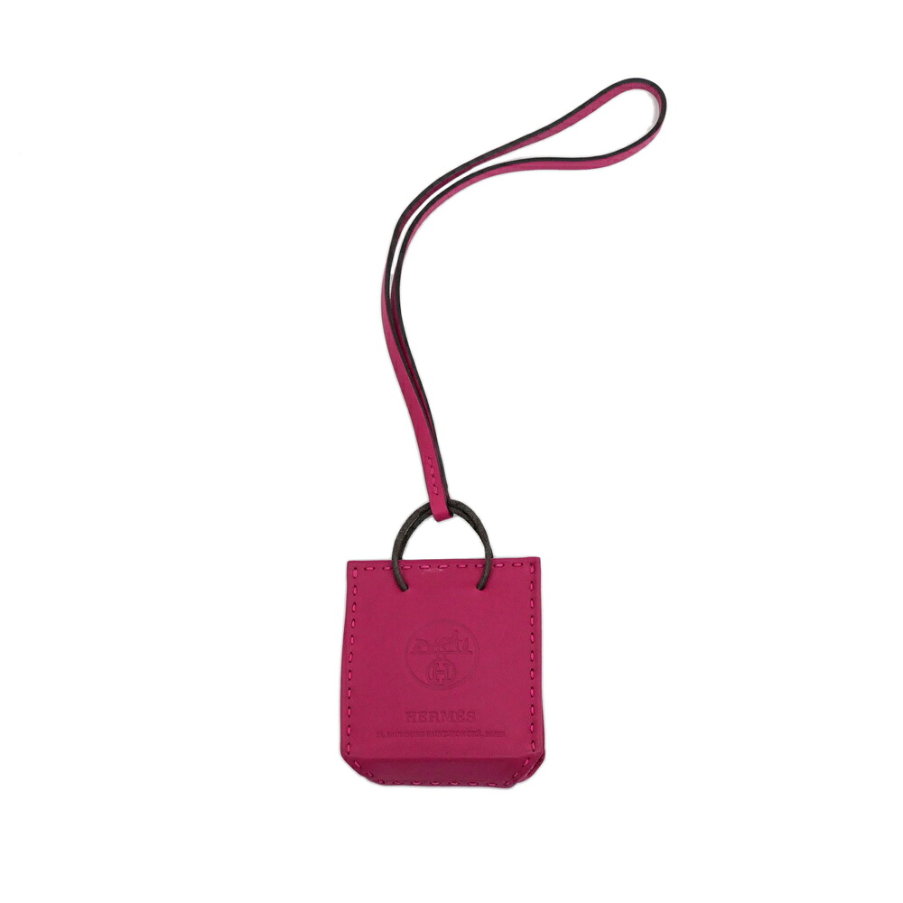 【名東】【HERMES】エルメス サックオランジュ ショッパー バッグチャーム ローズ Y刻印 レザー 革小物【中古】