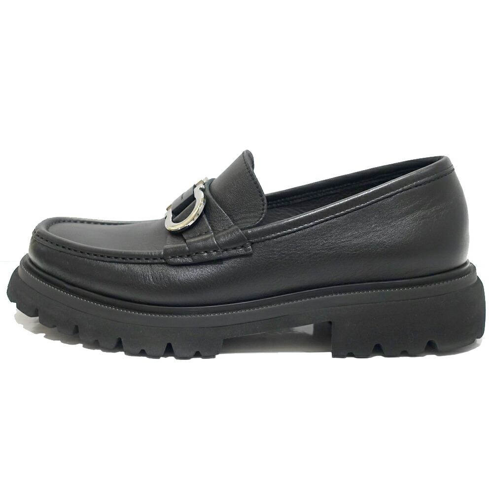 【栄】【FERRAGAMO】フェラガモ ガンチーニ モカシン 置き目毛革 028249 773850 なめし革 黒いこと 7 約25.5糎 メンズ レディース 靴【中古】