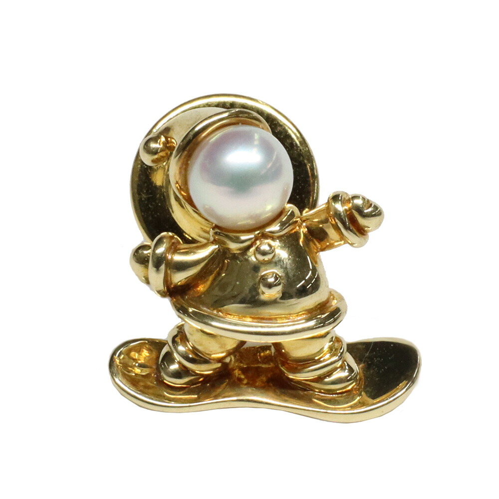 【最大３万円OFFクーポン】【名古屋】【MIKIMOTO】ミキモト ピンブローチ タイタック スノーボードモチーフ K18YG パール ユニセックス ジュエリー アクセサリー【中古】