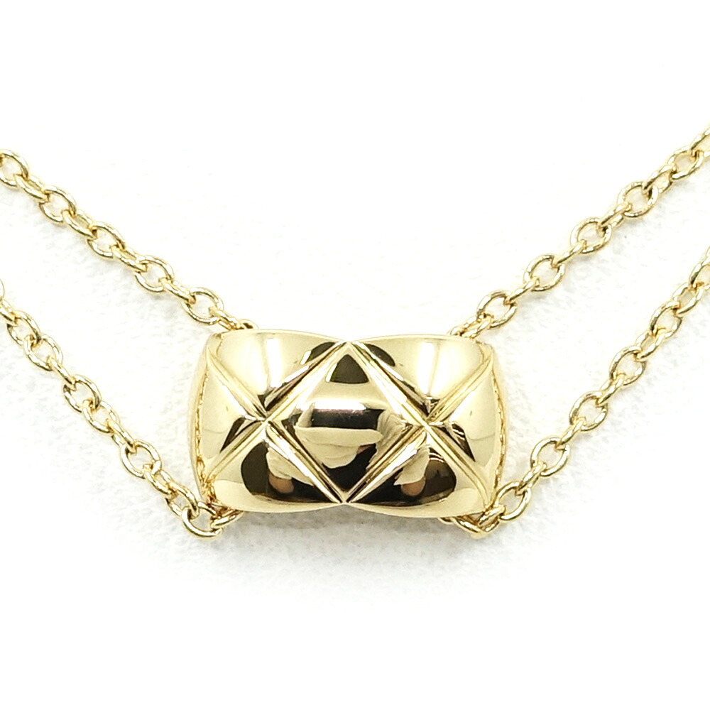 【栄】【CHANEL】シャネル K18YG ココクラッシュ ネックレス ダブルチェーン マトラッセ キルティング 750YG ジュエリー【中古】