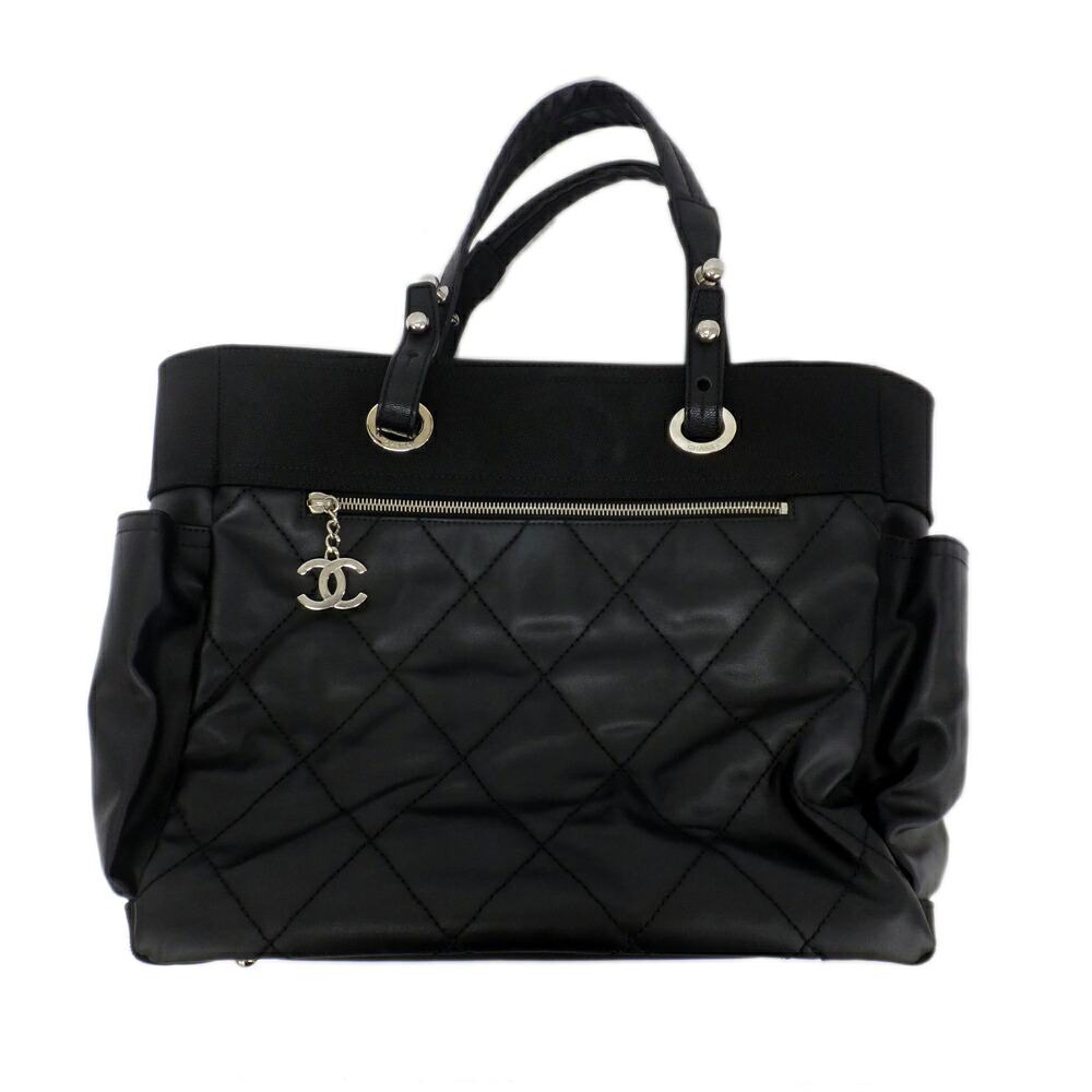 【天白】【CHANEL】シャネル パリビアリッツ GM ブラック シルバー金具 ポーチ付き A34210 ココチャーム レディース 鞄【中古】