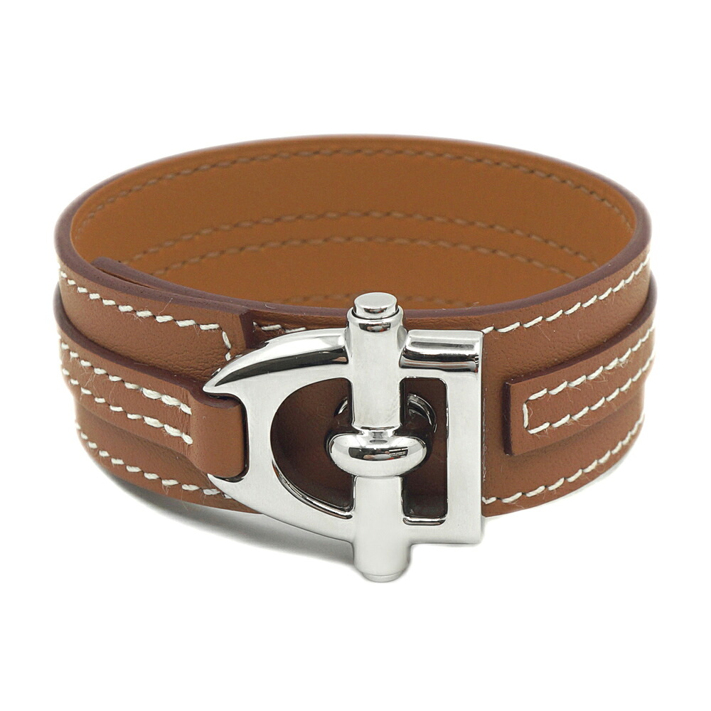 【最大限度３万円銀行割引引き換え証】【栄】【HERMES】エルメス H500335 なめし革腕輪 エトリエ ゴールド しろがね色金具 T4 なめし革 金属元素 約17.5珊 K目じるし 2025年生み出すこと 小物 アクセ 箱【中古】