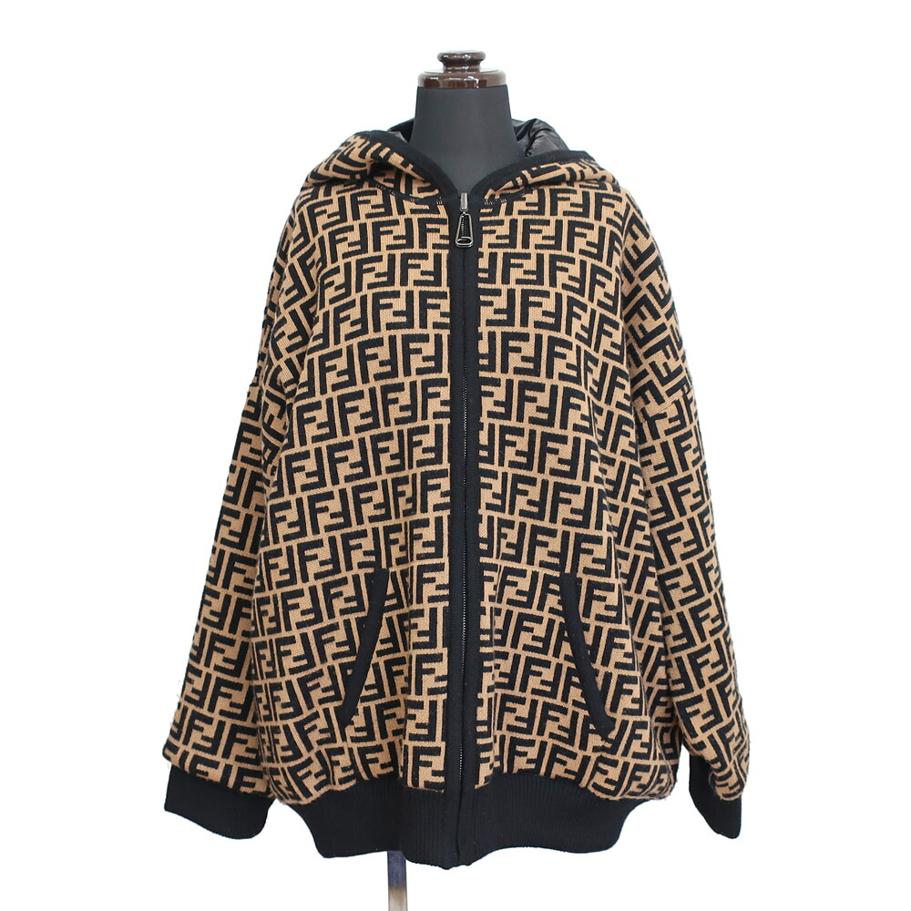 【天白】【FENDI】フェンディ フルジップパーカー ズッカ柄 リバーシブル ブラック&times;ブラウン 表記サイズ38 FZJ564 A61E 12CPF-18-398 上着【中古】｜質ウエダ