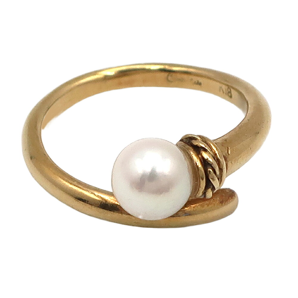 【最大限度３万円銀行割引クーポン券】【天白】【JEWELRY】宝飾品 輪っか 指環 パール K18YG 黄色ゴールド 約10号 約4.2g 添え物 本体のみ【中古】