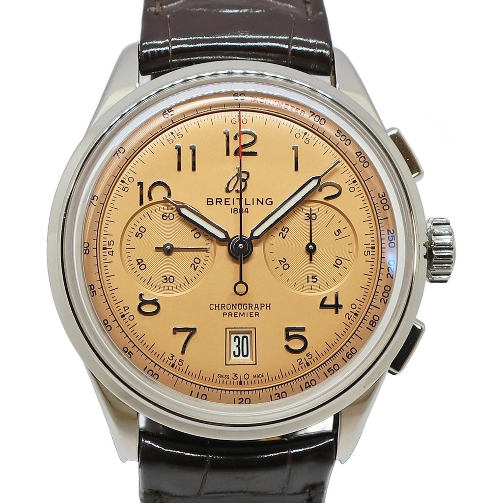 【天白】【BREITLING】ブライトリング プレミエ B01 クロノグラフ 42 カッパー AB0145 SS レザー メンズ 自動巻き 腕時計【中古】